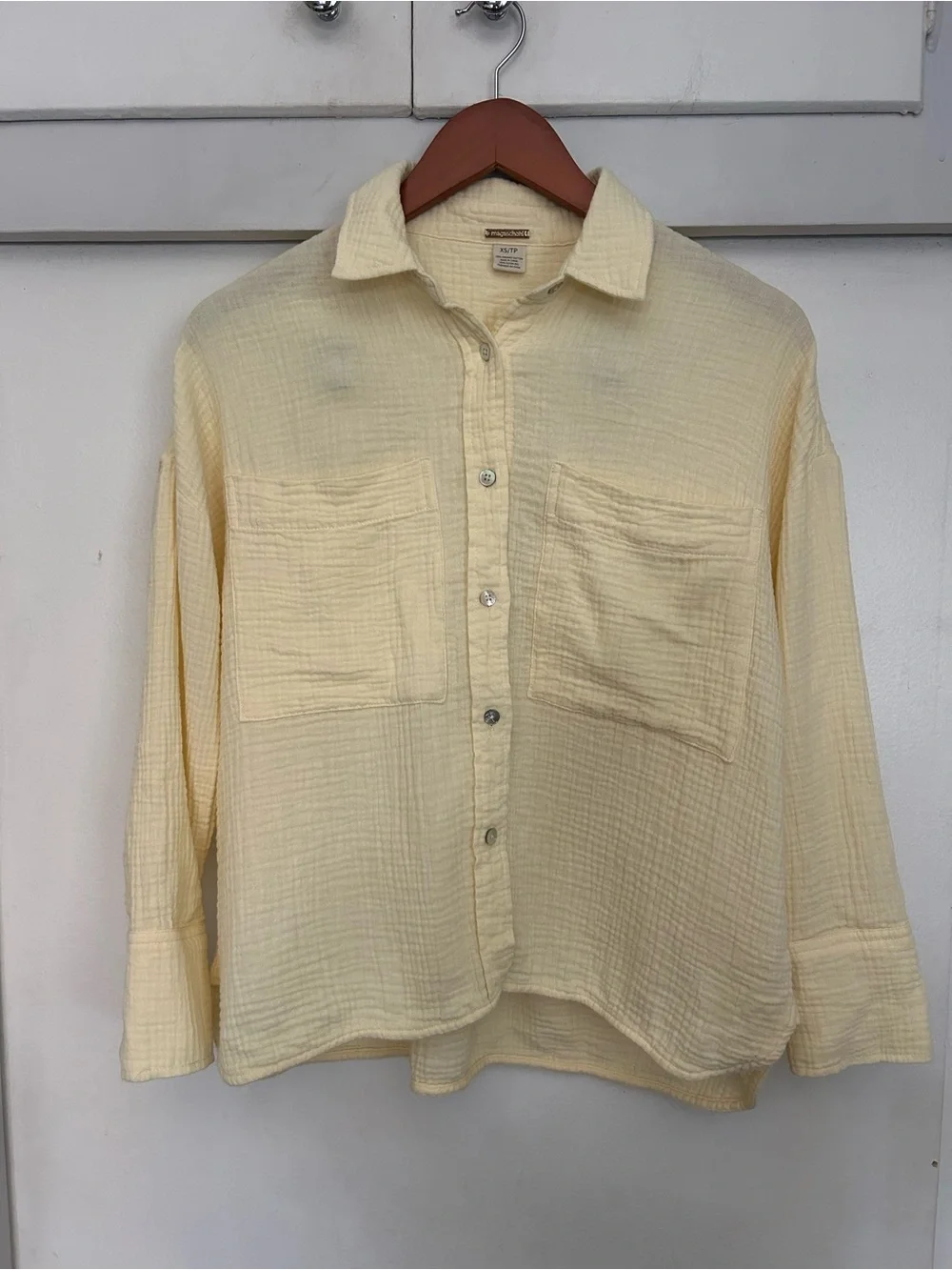 Magaschoni Butter Yellow Organic Cotton Gauze Oversized Button Down Boho XS